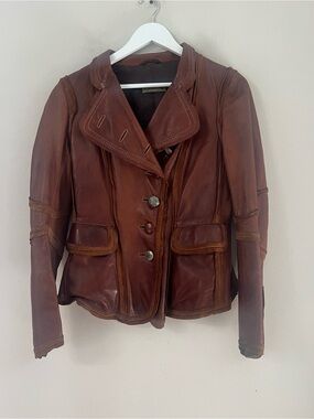 Gino”s vintage Women's Brown Leather Button-Front Jacket